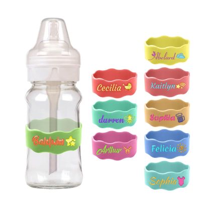 10pcs Personalized Name Silicone Cup Cover,Custom Water Bottle Name Strap,Engraved Name Baby Bottle Strap (for Daycare, School)
