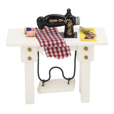 1:12 Dollhouse Miniature Sewing Machine, Exquisite Vintage Dollhouse Furniture Accessory, Simulation Sewing Machine Decor | Dollhouse Decor with Scissors Grid Cloth for Dollhouse