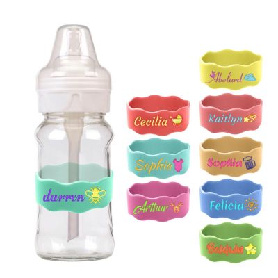 Customized Water Bottle Name Bands,Personalized Silicone Baby Bottle Labels,Reusable Waterproof Name Bands,Laser Engraved Water Bottle Name Labels,Customized Baby's Mug Grip Strap