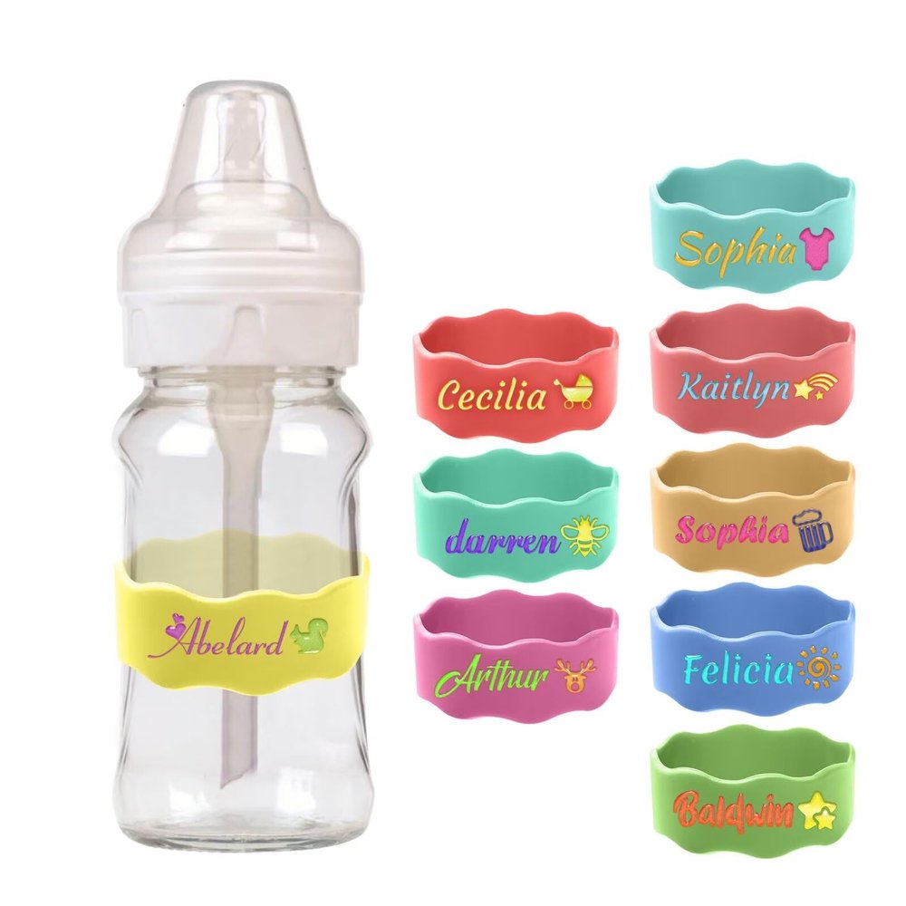 2pcs Personalized Name Silicone Cup Cover,Custom Water Bottle Name Strap,Engraved Name Baby Bottle Strap (for Daycare, School)