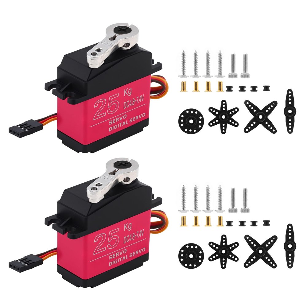 DiGiYes 2 Pack 25KG High Torque Digital Servo Full Metal Gear with 25T Servo Horn for 1/8, 1/10, 1/12 RC Car Robot Control Angle 180 (25KG Control Angle 180)