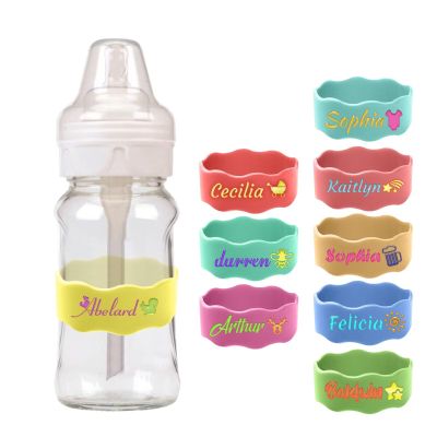 10pcs Personalized Name Silicone Cup Cover,Custom Water Bottle Name Strap,Engraved Name Baby Bottle Strap (for Daycare, School)