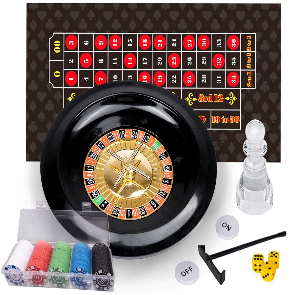 WodGod Roulette Wheel and Craps Set with Large Double Sided Felt, 10 Inch Roulette Wheel, Chip Rake, 200 Chips, Roulette Marker, 3 Dices, Perfect for Game Night Party