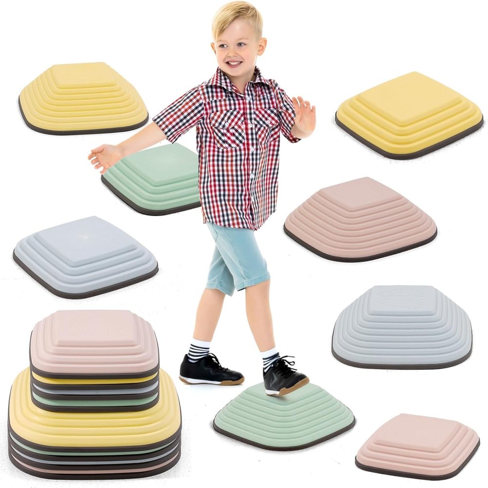 8PCS Balance Stepping Stones,Non-Slip Stepping Stone,Toddlers Sensory Play Equipment Toy,Durable Non-Slip Stones Promotes Balance Coordination & Strength for Kids Ages 3-8 (Macaron)