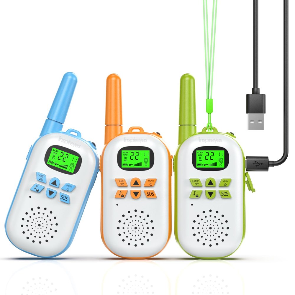 Inspireyes Walkie Talkies for Kids Rechargeable,Toys for Boys and Girls Ages 3-12, 3 Pack Long Range 2-Way Radios, Birthday Gifts,Christmas Stockings, Outdoor Play, Family Games, Hiking Camping Gear