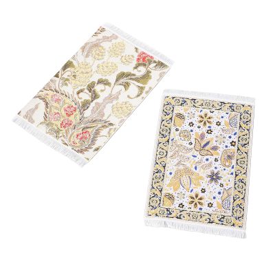 1:12 Dollhouse Rug, Vintage Floral Miniature Carpet for Dolls, Small Oriental Turkish Mat with White Fringes, Hand Washable and Colorfast, Elegant Mini Dollhouse Accessory