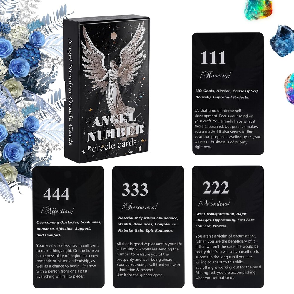 NexUap Angel Numbers Oracle Cards - Beginner's Angel Oracle Deck, 400 GSM Coated Paper, Best for Family Parties
