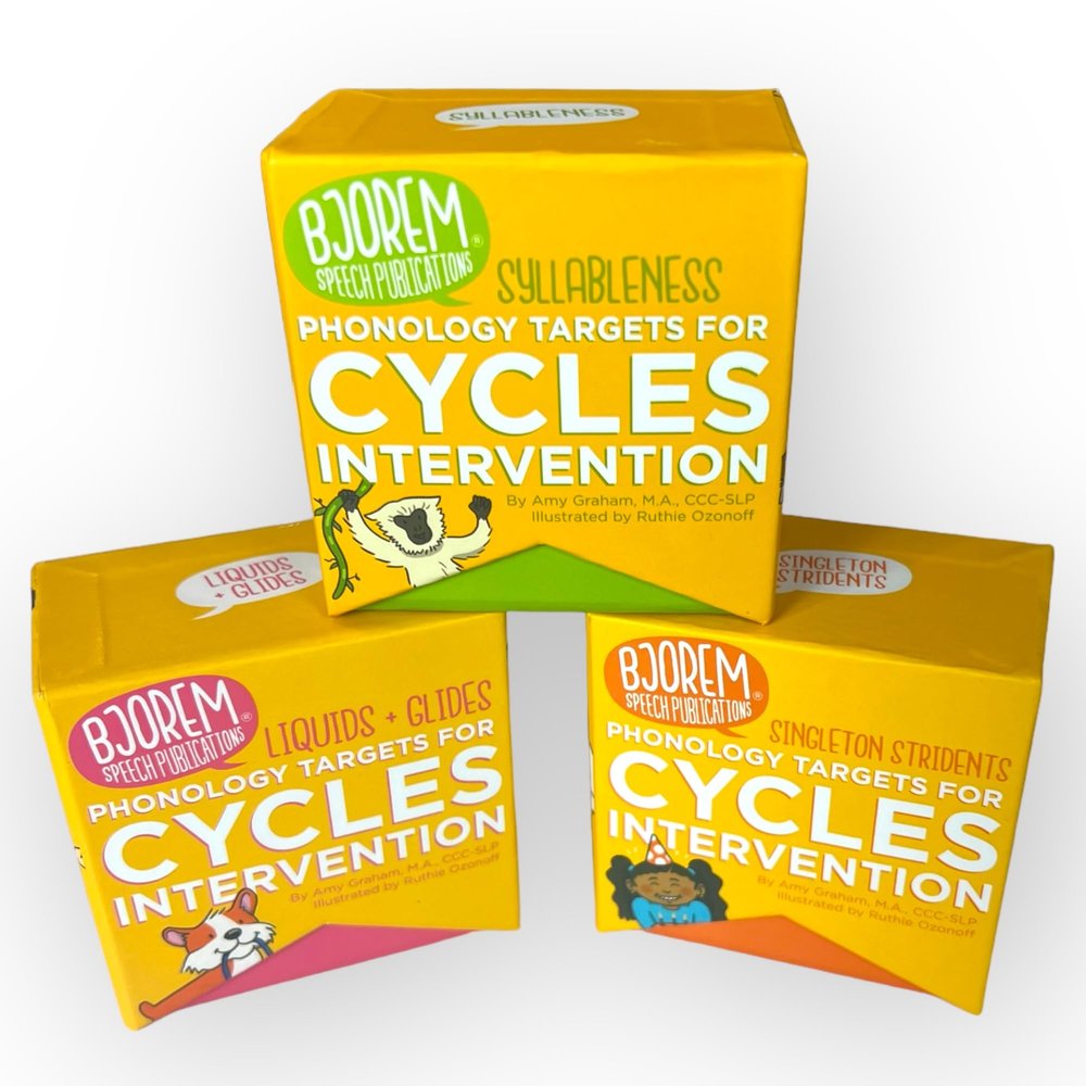 Bjorem Speech Cycles Intervention Bundle #2  Evidence-Based Phonology Therapy Cards for Highly Unintelligible Speech | Target Syllableness, Fronting, and Singleton Stridents