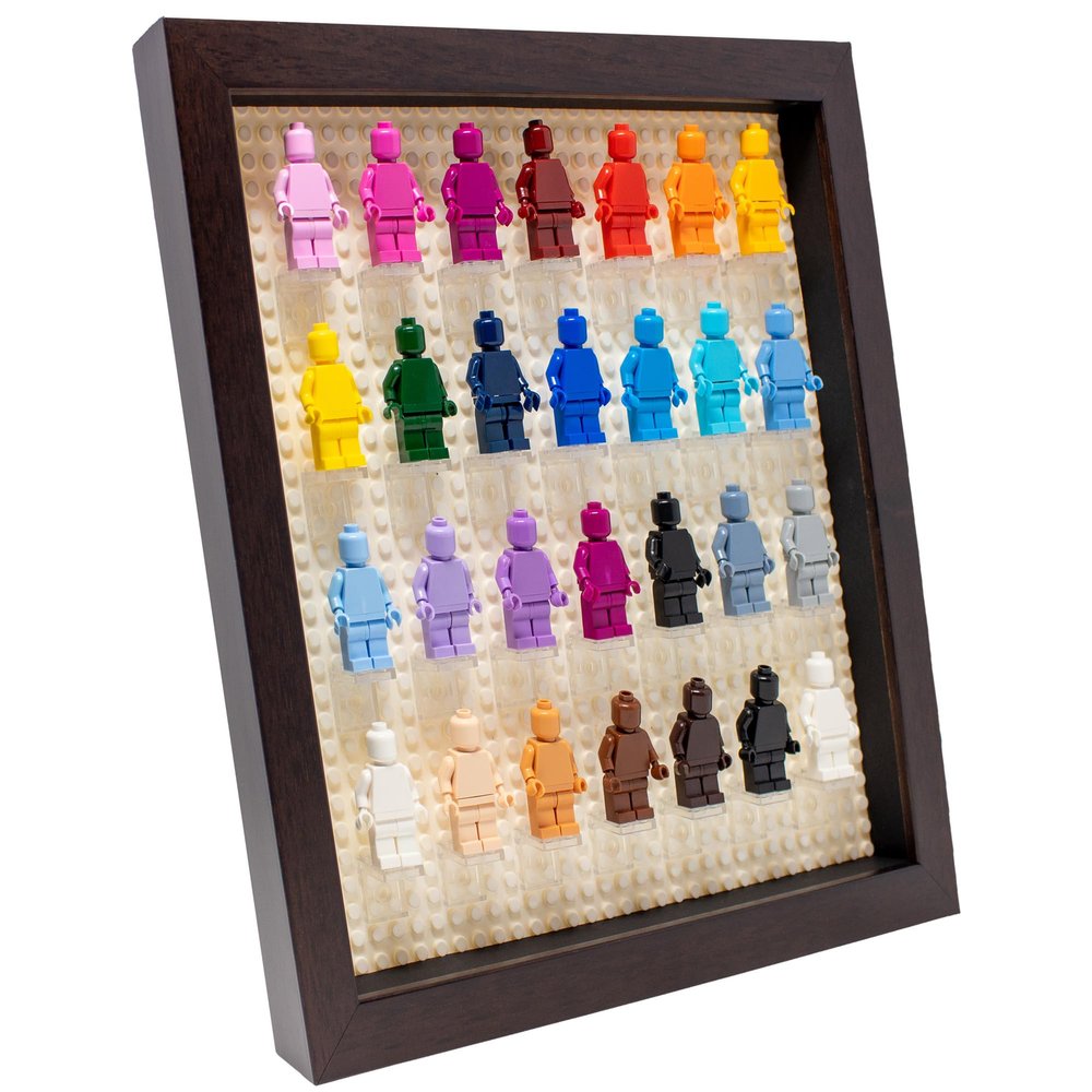 10x10 Walnut Mini Figure Display Case Figurine Shadow Box 10x10 Walnut Real Wood Shadow Box to Display Up to 28 Block Figures White Base
