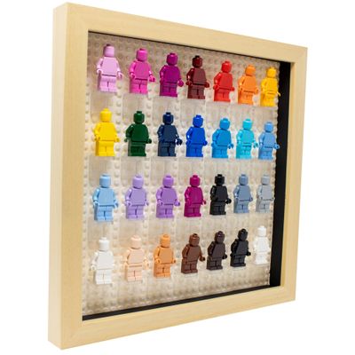 10x10 Natural Mini Figure Display Case Figurine Shadow Box 10x10 Natural Real Wood Shadow Box to Display Up to 28 Block Figures White Base