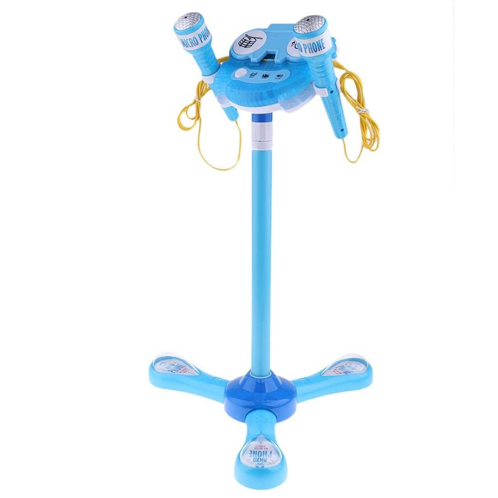 Kids Karaoke Machine with 2 Microphones - Singing Stand Toy for Girls 3-6 Years Old, LED s, MP3 Player Plug-in - Christmas & Birthday Gift - Blue