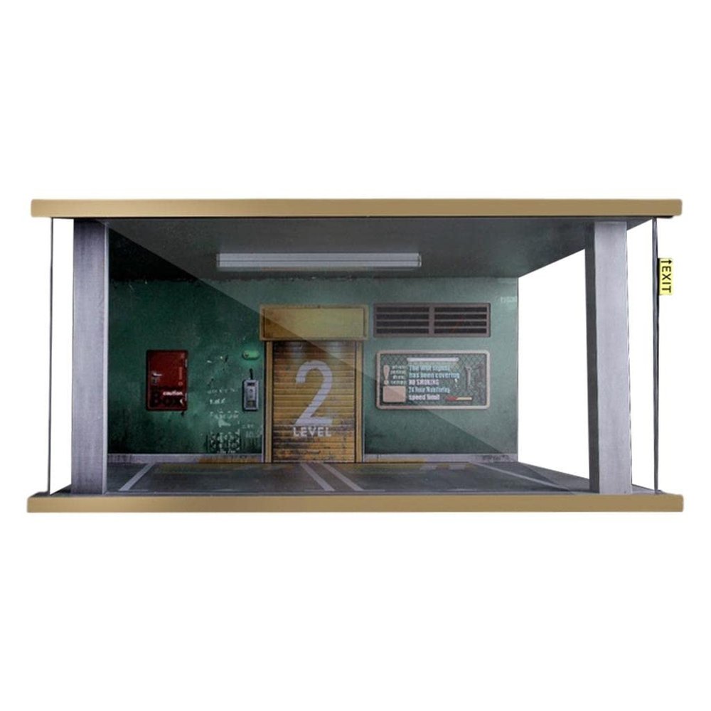 Xiaojikuaipao 1/18 Mini Diorama Parking Garage w/LED s | Model Car Display w/ 120 LEDs | Wooden & Acrylic | 15.43x14.53x7.17inch | Collectible Home Decor | Garage Diorama - Green Wall