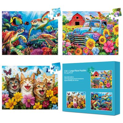 3 Packs 48 Large Piece Puzzle for Seniors,Dementia Alzheimer's Products Activities for Elderly Adults,Alzheimers Puzzle Memory Cognitive Games Easy Jigsaw Puzzle Gifts with 3 Storage Bags