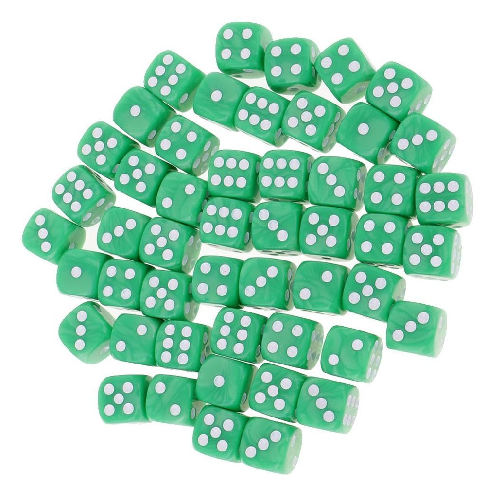 Xiaojikuaipao 50Pcs 16mm Dotted D6 Dice Set for RPG Gaming - Acrylic Material, Party Role Playing and Table Game Props - Great for D&D MTG Fun - Green