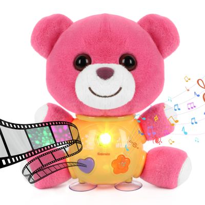 Kindenwinn Plush Bear Toy with Star Projection and Music - Cute Bear Toy with Night Sky Images in 6 Colors + Gradient, Stuffed Animal Bear Toy Gift for 2+ Kids, Toddlers, Girls