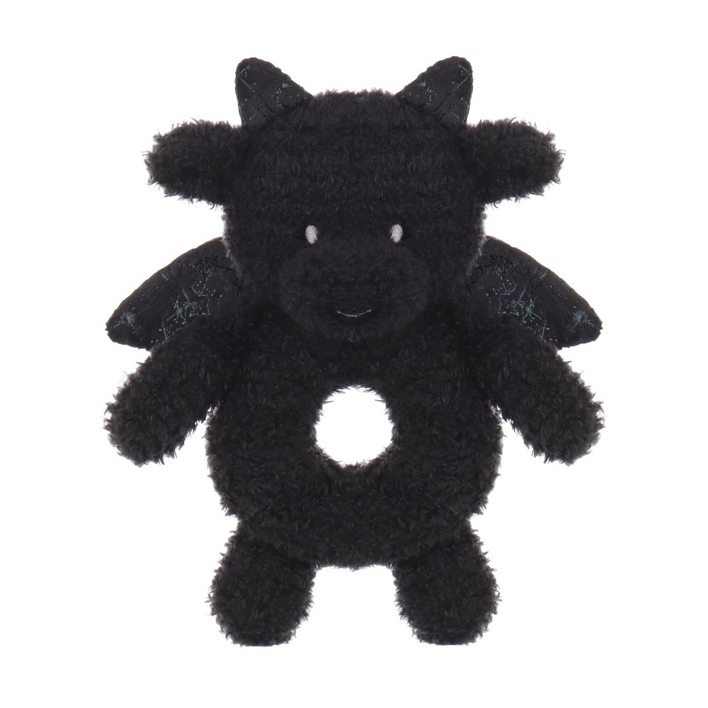 Apricot Lamb Dragon Rattle Soft Baby Rattle for Boys and Girls, Plush Stuffed Animal Rattle Toy Lovey for The Newborn, 0-3 Months, 0-6 Months and Above, 4.8 Inches (Black)