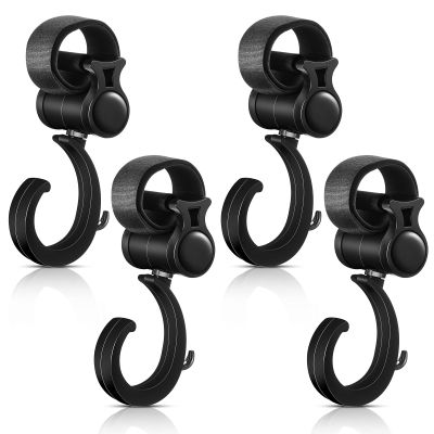 4 Pcs Walker Hooks Wheelchair Hanging Hooks 360 Rotation Stroller Hooks Stroller Hanger Diaper Bag Hanger Stroller Bags Purse Organizer Stroller Wheelchair Walker Accessories