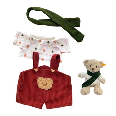 LICHADUOLE 9-12"/30cm Teddy Bear Clothes Stuffed Animals Outfit Medium Bartholomew Bear Overalls, Short-Sleeve Tee & Scarf 3-Piece Set(NO Doll)