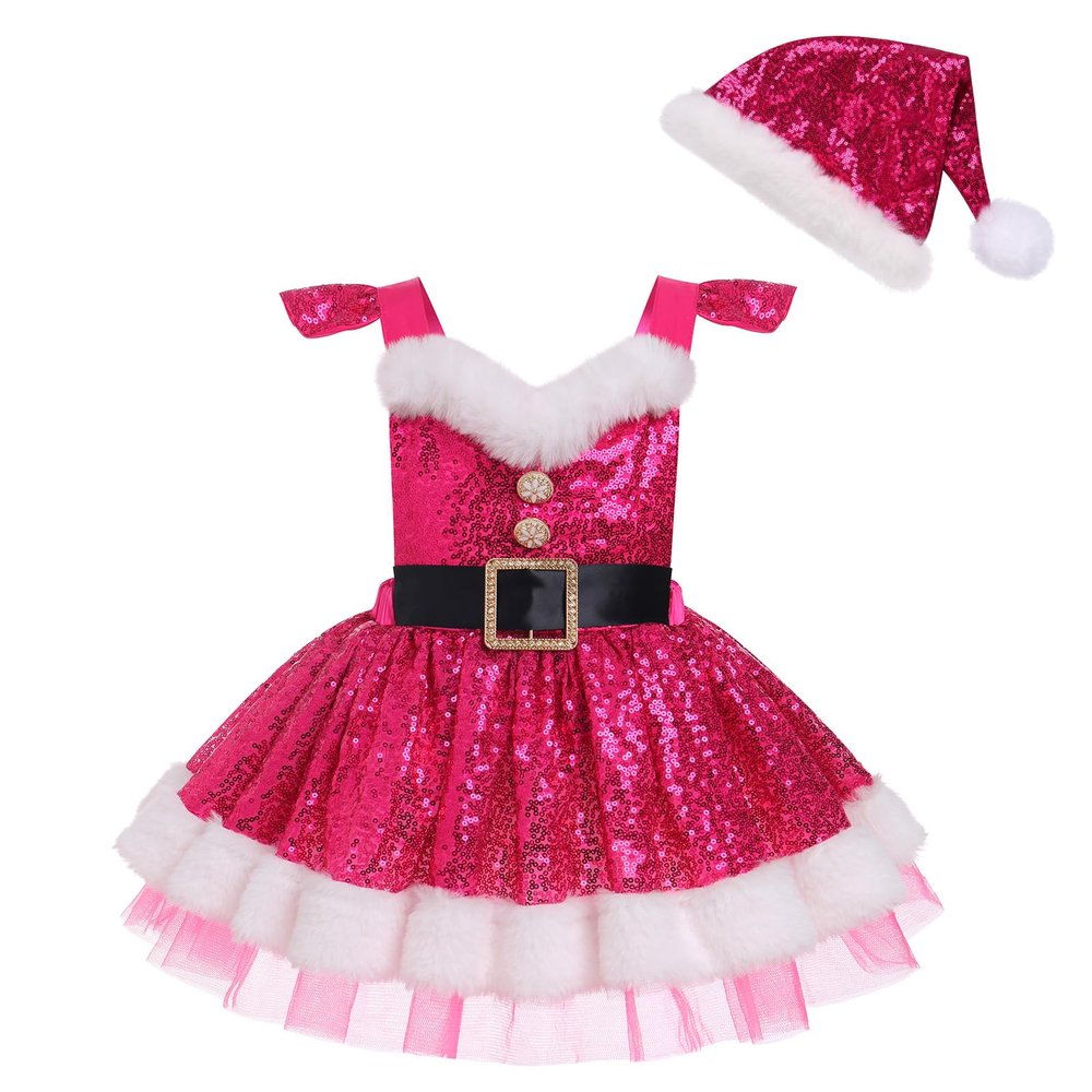 ABEWIP Baby Girls Dalmatian Cow Puppy Dog Tutu Dress Toddlers Santa Romper Dress Infants Halloween Dress up Outfit with Headband Halloween Birthday Party Dress Up for Kids Rose 6-9M