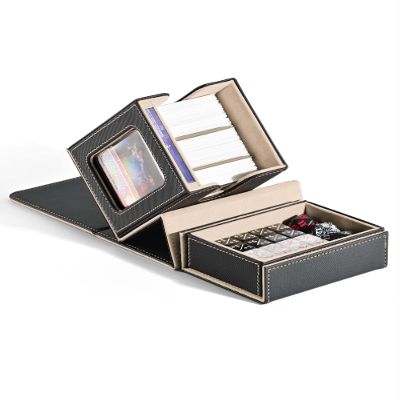ZLCA MTG Commander Deck Box with Display Window, Deck Box Holds 100 Double-Sleeved with Dice Tray & 35pt Magnetic Card Holder(Black& Gold)