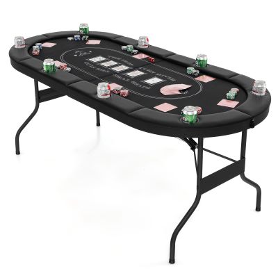 DORTALA Poker Table, 8 Player Foldable Blackjack Table with Cup Holders, Casino Grade Felt, Collapsible Legs, Oval Folding Texas Holdem Poker Table for Card Games, Black