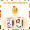 1000pcs Round Animal Stickers - 16 Design Cartoon Wild Roll for Teacher Reward, Classroom, Home, School, Envelope, Card Decoration view 2