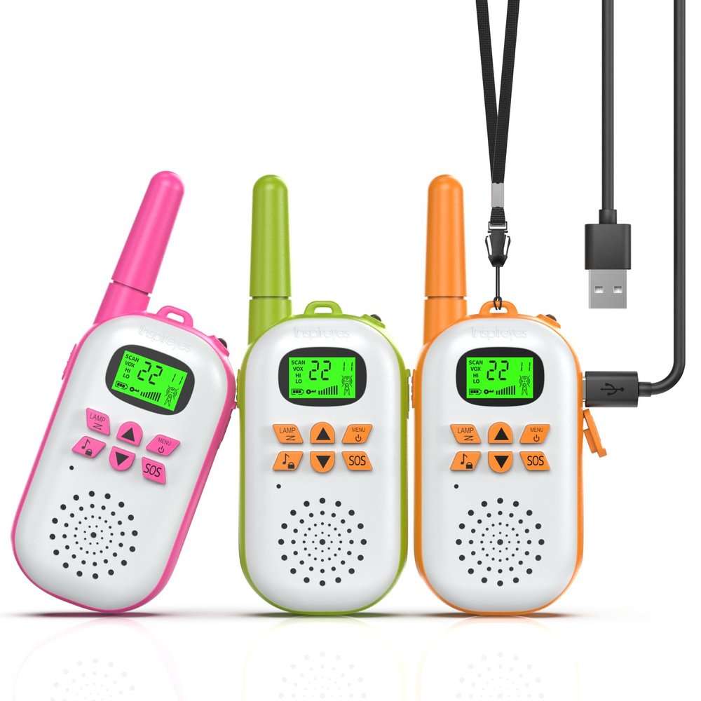 Inspireyes Walkie Talkies for Kids Rechargeable,Toys for Boys and Girls Ages 3-12, 3 Pack Long Range 2-Way Radios, Birthday Gifts,Christmas Stockings, Outdoor Play, Family Games, Hiking Camping Gear
