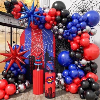 Black Red and Blue Balloons Arch Garland Kit, Spider Theme Balloon Arch for Men with Foil Balloons for Baby Shower Spider Theme Birthday Party Decorations