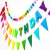 3 Pcs Pre-Strung Reusable Happy Birthday Banner, Handmade Wool Felt Ball Garland, Triangle Flags, Personalized Felt Holiday Sign Pom Pom Garland for Rainbow Party Decorations Fireplace Mantel Wall Window (Birthday Banner + Flags + Rainbow Balls) view 2