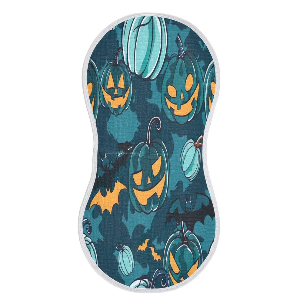 Haskirky 2 Pack Halloween Pumpkins and Bats Baby Burp Cloths Set,Soft Absorbent Burpy Cloth Bib Waterproof Milk Spit Up Rags Cotton Burp Clothes for Newborn Boys Girls,22 x 11 Inch