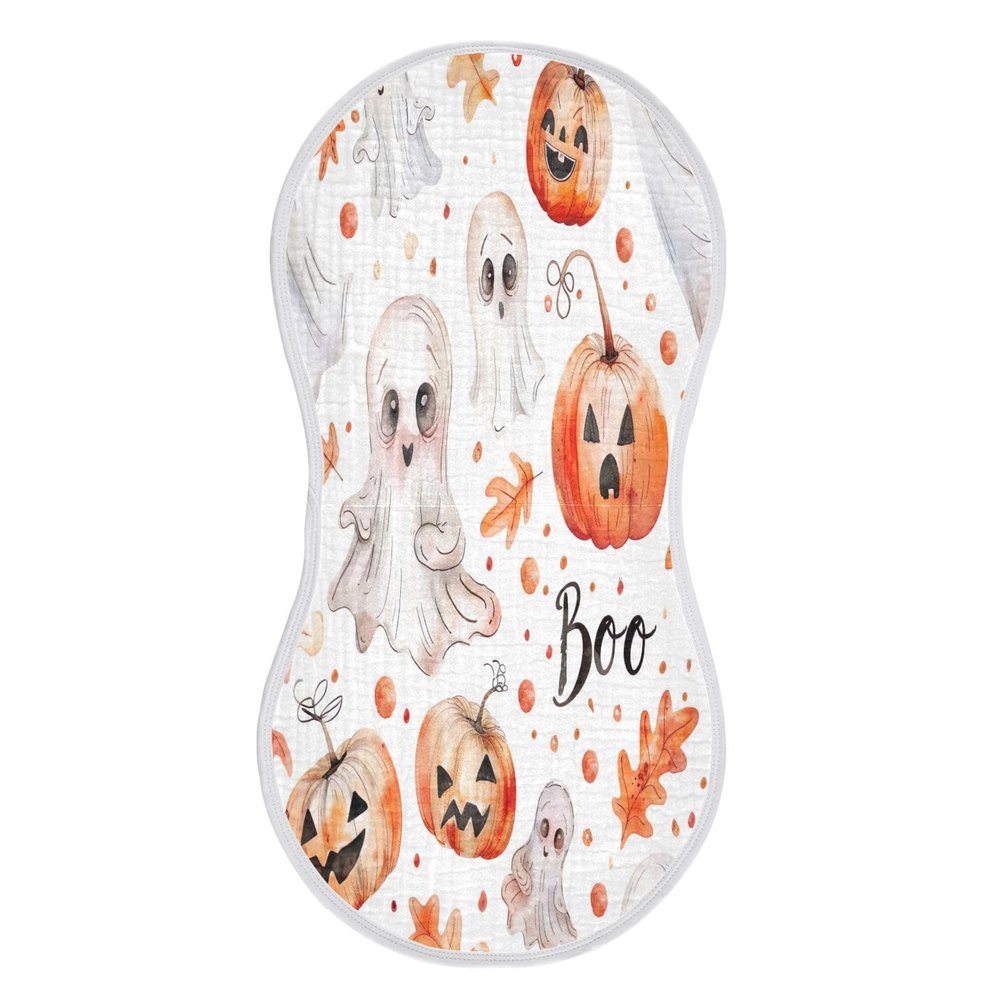 Haskirky 2 Pack Funny Ghosts and Pumpkins Baby Burp Cloths Set,Soft Absorbent Burpy Cloth Bib Waterproof Milk Spit Up Rags Cotton Burp Clothes for Newborn Boys Girls,22 x 11 Inch
