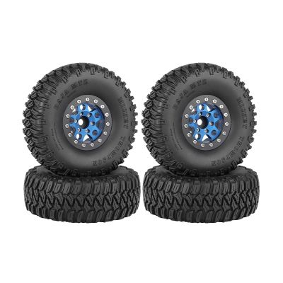 WONFAST 4PCS 1.55 Inch Aluminum Alloy 5Spoke Beadlock Wheel Rim Tyre and 95mm Rubber Tires Set for 1/10 RC Rock Crawler Car Upgrade Parts for Tamiya Axial AX90069 D90 TF2 CC01 LC70 (Blue Black)