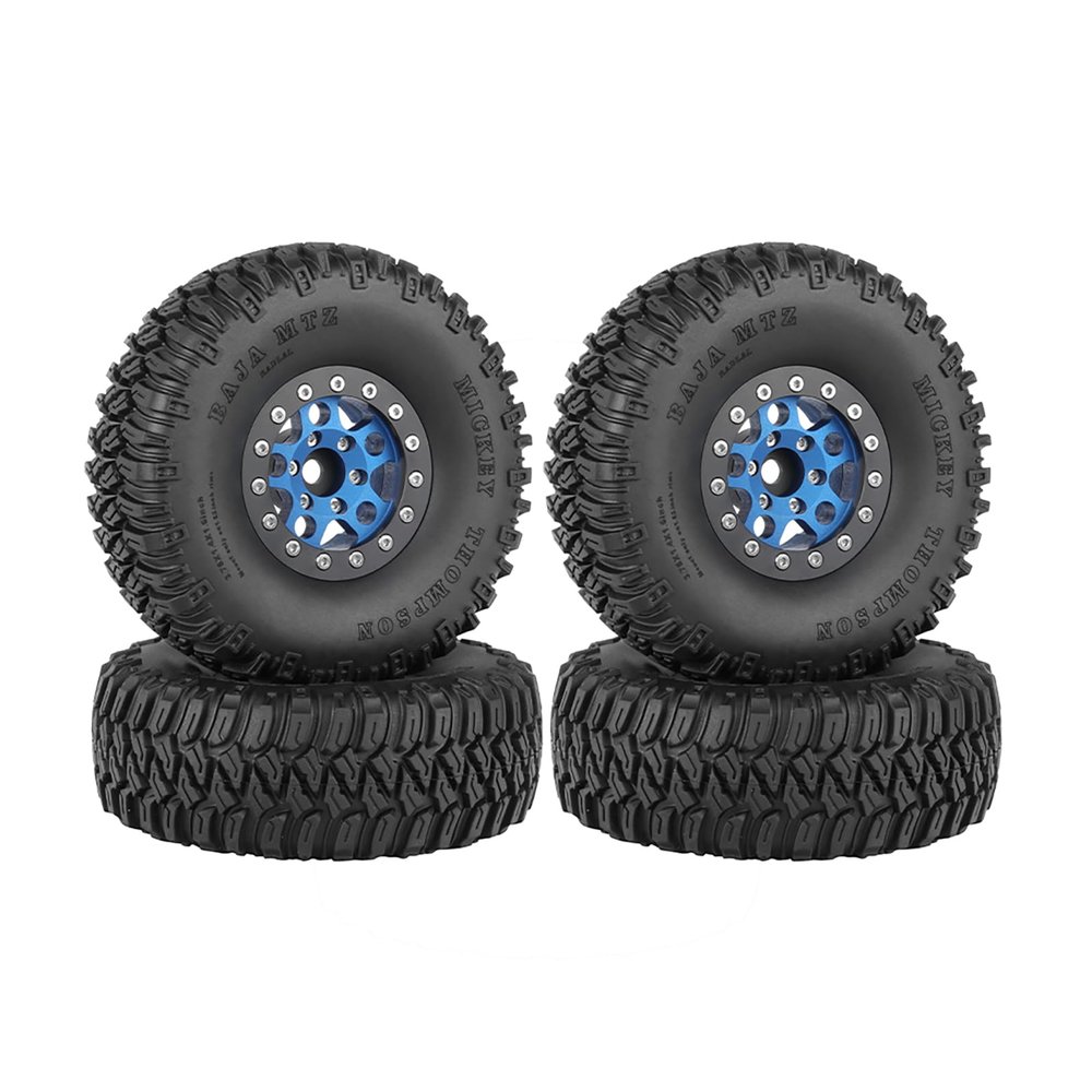 WONFAST 4PCS 1.55 Inch Aluminum Alloy 5Spoke Beadlock Wheel Rim Tyre and 95mm Rubber Tires Set for 1/10 RC Rock Crawler Car Upgrade Parts for Tamiya Axial AX90069 D90 TF2 CC01 LC70 (Blue Black)