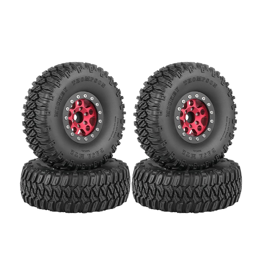 WONFAST 4PCS 1.55 Inch Aluminum Alloy 5Spoke Beadlock Wheel Rim Tyre and 95mm Rubber Tires Set for 1/10 RC Rock Crawler Car Upgrade Parts for Tamiya Axial AX90069 D90 TF2 CC01 LC70 (Red Black)
