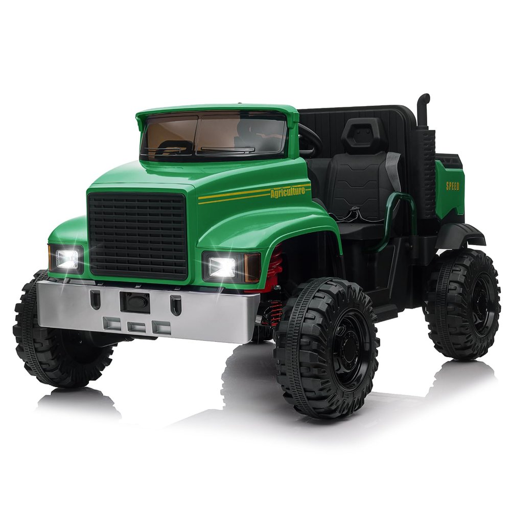 2 Seater Kids Car, 12 V 7 AH x 2 Ride on Car for Kids, Kids UTV with Tipping Bucket, Remote Control Electric Car Featuring Rear Storage, Ride on Tractor for Kids Ages 3-8, Green