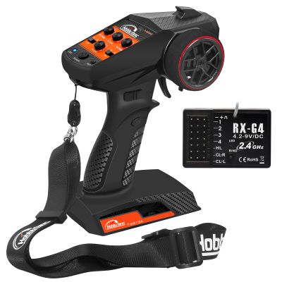 Hobby Fans RC Radio System 4CH 2.4G RC Transmitter with Receiver and Lanyard Anti-Jamming Remote Controller for 1/10 1/12 1/14 1/16 1/18 1/24 RC Car Crawler Boat