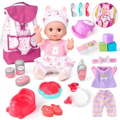AuntyFey Baby Doll with Accessories Set, Baby Dolls Set for Toddler Girls 3-5 6-12, Baby Doll Playset, Baby Dolls for 5 Year Old Girls, Baby Doll Toys Pretend Play Toy(Backpack)