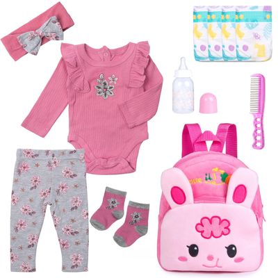 11 Pcs Reborn Baby Doll Clothes Girl 20-22 Inch Newborn Baby Outfits and Diapers Bag Backpack Accessories, Babies Pretend Play Set