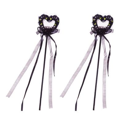 2 Pieces Heart Shaped Wands Costume Props Heart Shaped Fairy Wands Halloween Wand Angel Magic Wand for Christmas Halloween Party Cosplay, 15 Inches, Black