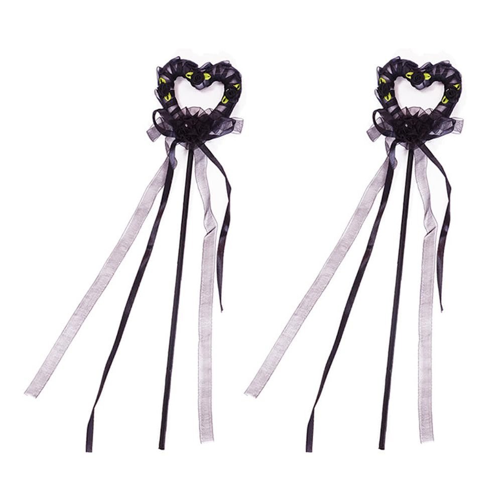 2 Pieces Heart Shaped Wands Costume Props Heart Shaped Fairy Wands Halloween Wand Angel Magic Wand for Christmas Halloween Party Cosplay, 15 Inches, Black