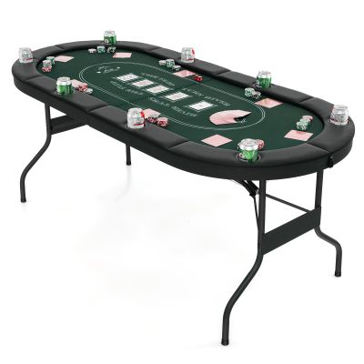 DORTALA Poker Table, 8 Player Foldable Blackjack Table with Cup Holders, Casino Grade Felt, Collapsible Legs, Oval Folding Texas Holdem Poker Table for Card Games, Green