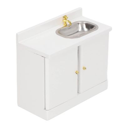 1 : 12 Miniature Dollhouse Cabinet with Sink Realistic Exquisite Structure Smooth Wooden for Bathroom
