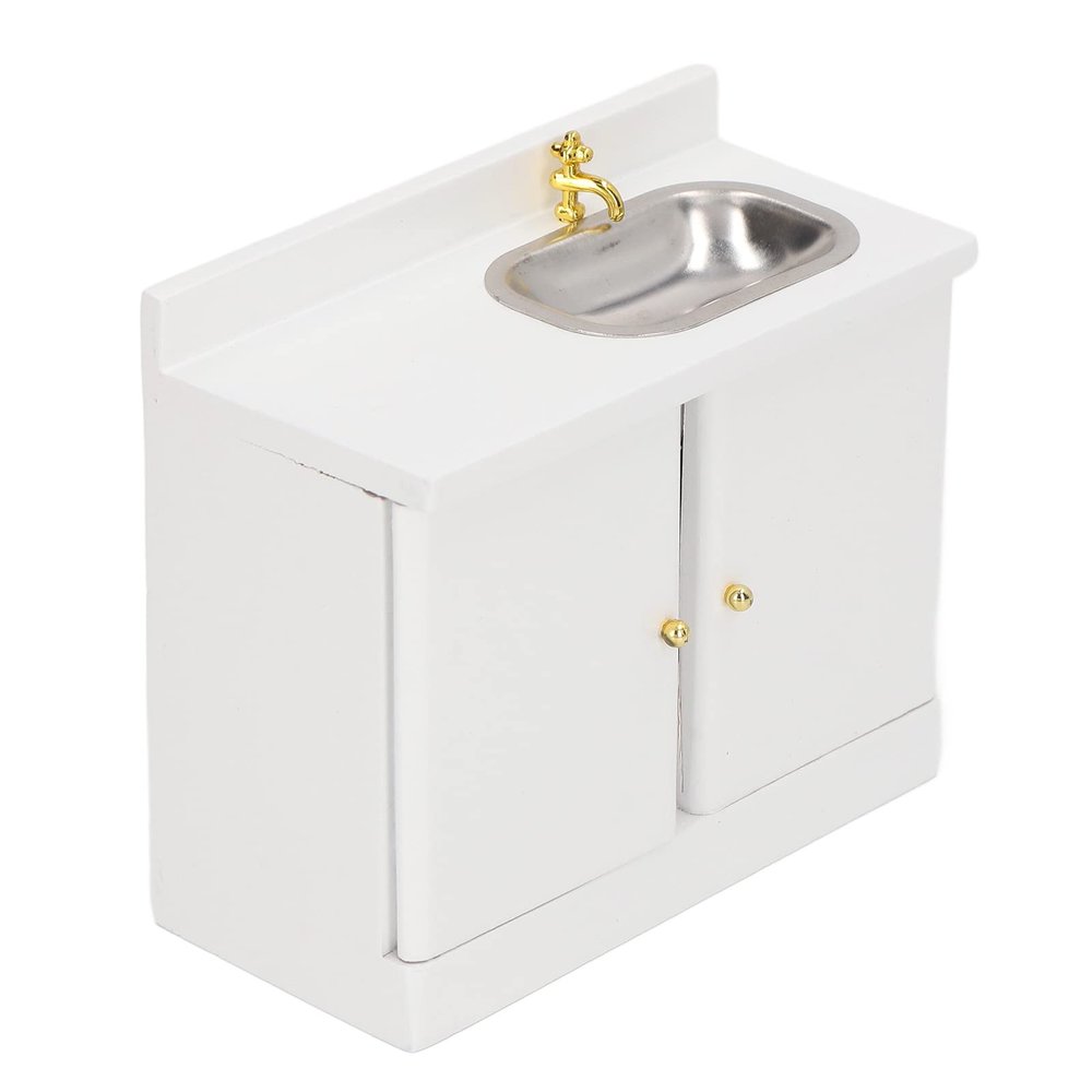 1 : 12 Miniature Dollhouse Cabinet with Sink Realistic Exquisite Structure Smooth Wooden for Bathroom