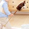 Stick Horse Wooden Pole Handcrafted,Pretend Play,with Realistic Sound Effects Hobby Horse on A Stick for Kids Boys Girls Gift, Coffee with Roller view 3