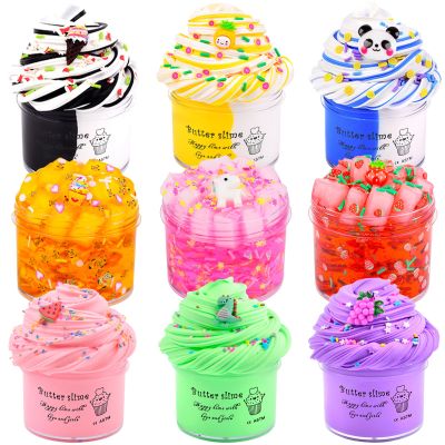 9 Pack Slime Kit, with 3 Jelly Cube Crunchy Slime and 6 Butter Slime, Orange, Blue, Pink Clear Crunchy Slime, Soft & Non-Sticky, for Girls and Boys FamilyToy, Party Favors and School Education