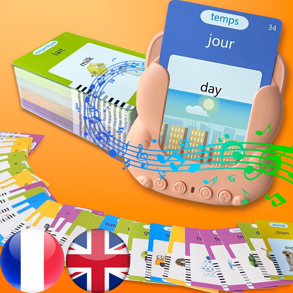 HALCONTORNO Talking Flash Cards for Kids - French Bilingual English Flashcard for Toddlers 3-12, Test Mode, 510 Sight Words, Audible Pocket Speech, Sensory Toys for Autism, Boys Girls Gifts (French)