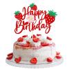 1Pcs Happy Birthday Cake Topper Glitter Strawberry Flower Theme Birthday Cake Pick for Strawberry Theme Baby Shower Kids Birthday Party Cake Decorations Supplies view 1
