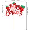 1Pcs Happy Birthday Cake Topper Glitter Strawberry Flower Theme Birthday Cake Pick for Strawberry Theme Baby Shower Kids Birthday Party Cake Decorations Supplies view 2