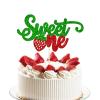 1Pcs Strawberry 1st Birthday Cake Topper Glittergreen and red Sweet One First Birthday Strawberry Cake Pick for Sweet Fruit Theme Baby Shower Kids Birthday Party Supplies view 1