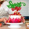 1Pcs Strawberry 1st Birthday Cake Topper Glittergreen and red Sweet One First Birthday Strawberry Cake Pick for Sweet Fruit Theme Baby Shower Kids Birthday Party Supplies view 4